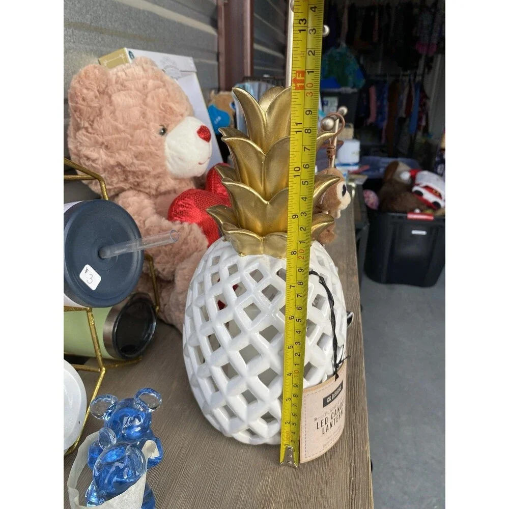 CK Designs Ceramic Pineapple LED Lantern White Gold Battery Operated 12”